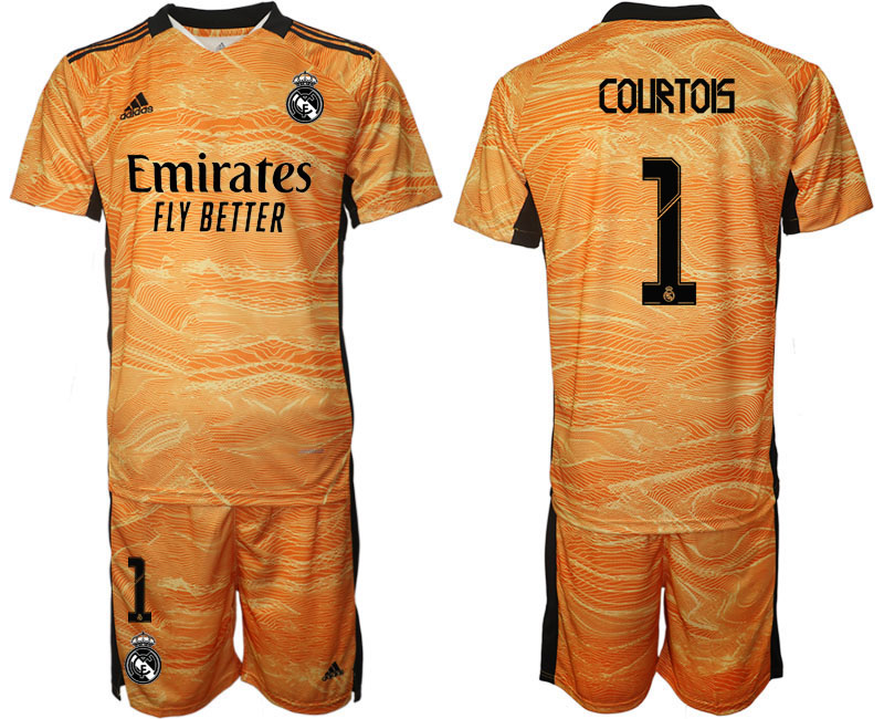 Men 2021-2022 Club Real Madrid orange yellow goalkeeper #1 Soccer Jerseys->real madrid jersey->Soccer Club Jersey
